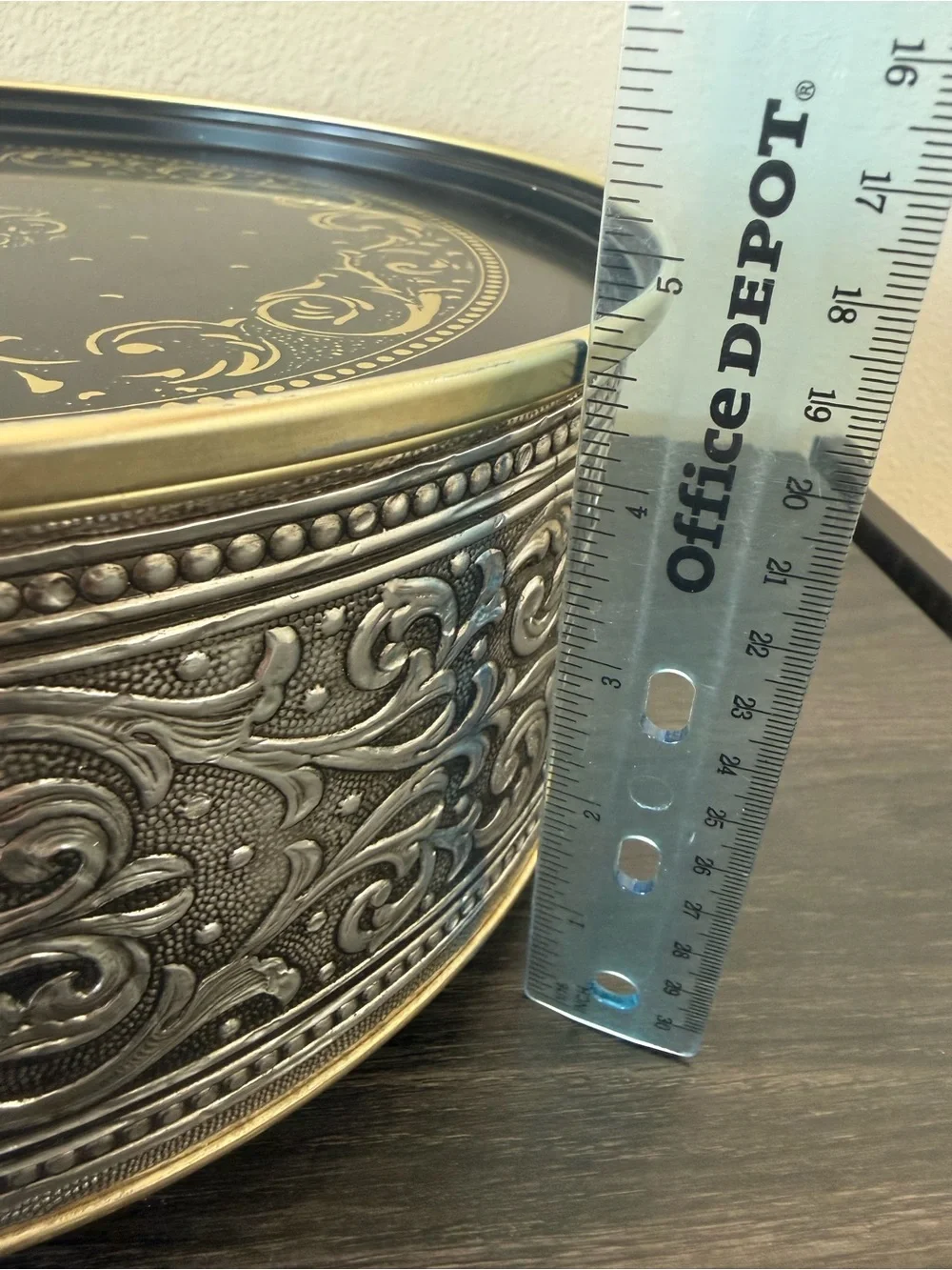 Vintage Guildcraft Embossed Footed Tin Container New York USA